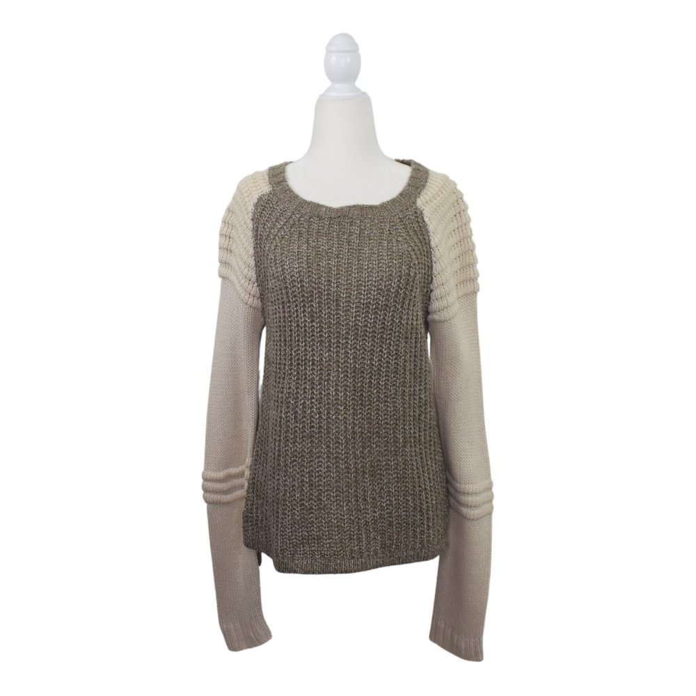 Romeo + Juliet Couture Chunky Crew Sweater M Tan Brown Boho Hippie Edgy Grunge